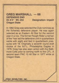1983 JOGO CFL Limited #NNO Greg Marshall Back