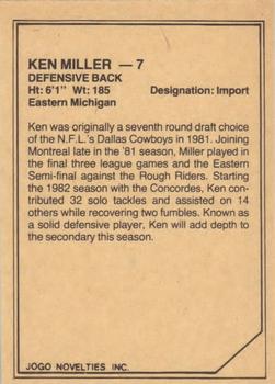1983 JOGO CFL Limited #NNO Ken Miller Back