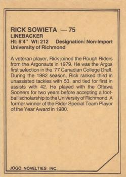 1983 JOGO CFL Limited #NNO Rick Sowieta Back