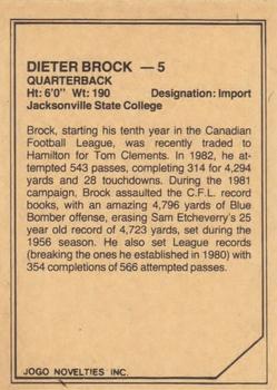 1983 JOGO CFL Limited #NNO Dieter Brock Back