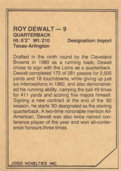 1983 JOGO CFL Limited #NNO Roy Dewalt Back