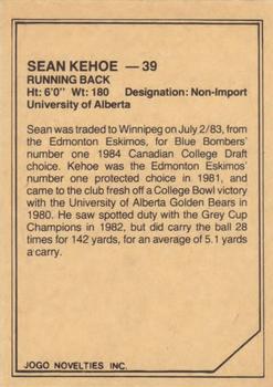 1983 JOGO CFL Limited #NNO Sean Kehoe Back