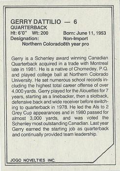 1983 JOGO Quarterbacks #NNO Gerry Dattilio Back