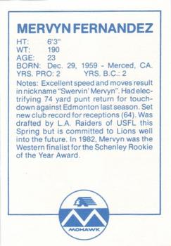 1983 Mohawk B.C. Lions #NNO Mervyn Fernandez Back