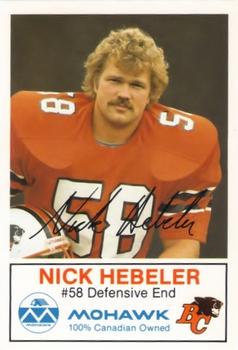 1983 Mohawk B.C. Lions #NNO Nick Hebeler Front