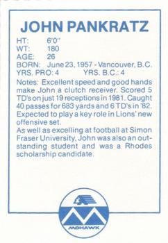 1983 Mohawk B.C. Lions #NNO John Pankratz Back
