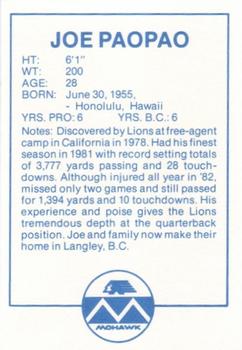 1983 Mohawk B.C. Lions #NNO Joe Paopao Back