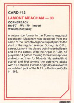 1985 JOGO #12 Lamont Meacham Back