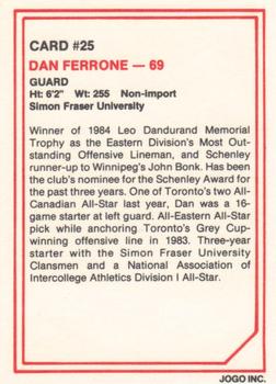 1985 JOGO #25 Dan Ferrone Back