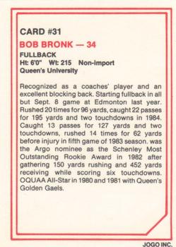 1985 JOGO #31 Bob Bronk Back
