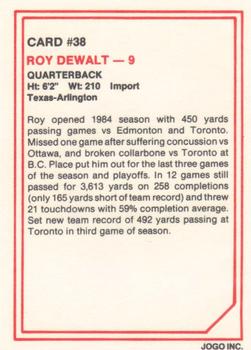 1985 JOGO #38 Roy DeWalt Back