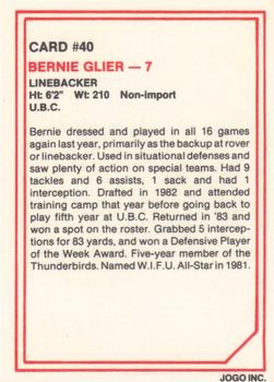 1985 JOGO #40 Bernie Glier Back