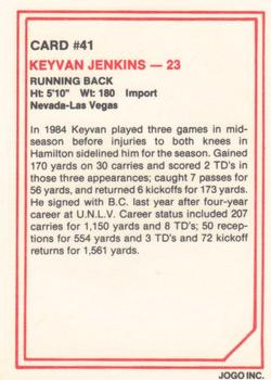 1985 JOGO #41 Keyvan Jenkins Back