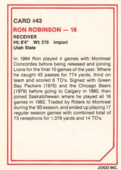1985 JOGO #43 Ron Robinson Back