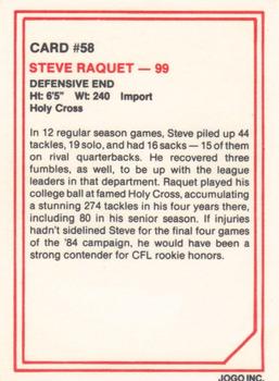 1985 JOGO #58 Steve Raquet Back