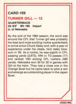 1985 JOGO #59 Turner Gill Back