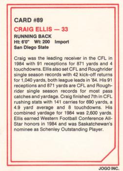 1985 JOGO #89 Craig Ellis Back