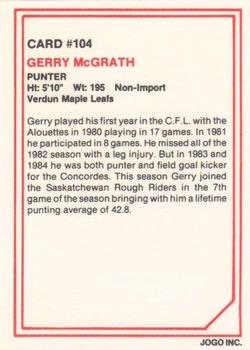 1985 JOGO #104 Gerry McGrath Back