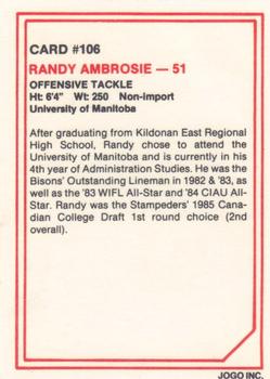 1985 JOGO #106 Randy Ambrosie Back