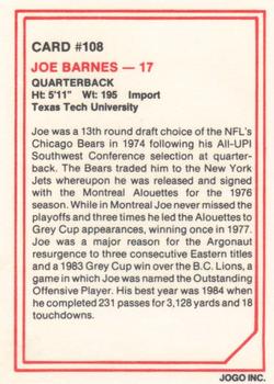 1985 JOGO #108 Joe Barnes Back