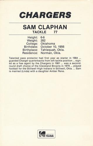 1985 Kodak San Diego Chargers #NNO Sam Claphan Back
