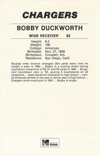 1985 Kodak San Diego Chargers #NNO Bobby Duckworth Back