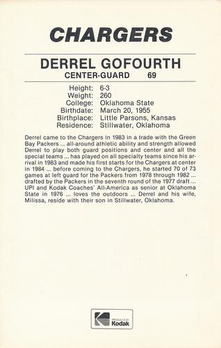 1985 Kodak San Diego Chargers #NNO Derrel Gofourth Back
