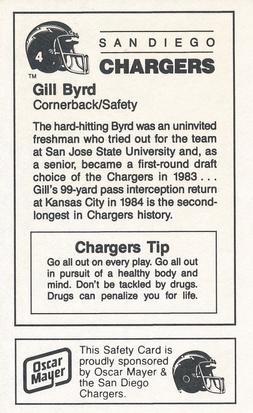 1987 San Diego Chargers Police #4 Gill Byrd Back