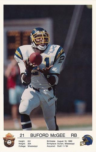 1987 San Diego Chargers Smokey #NNO Buford McGee Front