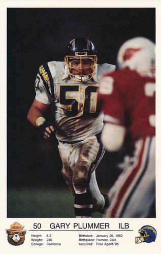 1987 San Diego Chargers Smokey #NNO Gary Plummer Front