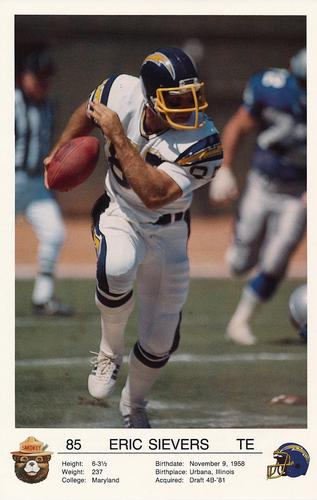 1987 San Diego Chargers Smokey #NNO Eric Sievers Front