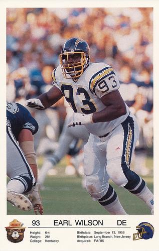 1987 San Diego Chargers Smokey #NNO Earl Wilson Front