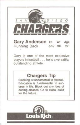 1988 San Diego Chargers Police #1 Gary Anderson Back