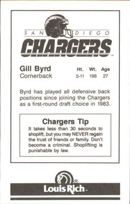 1988 San Diego Chargers Police #3 Gill Byrd Back