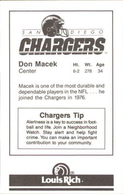 1988 San Diego Chargers Police #7 Don Macek Back