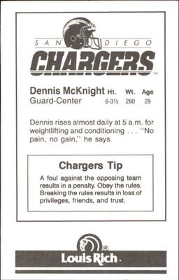 1988 San Diego Chargers Police #9 Dennis McKnight Back
