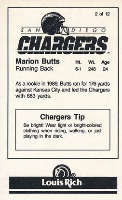 1990 San Diego Chargers Police #2 Marion Butts Back