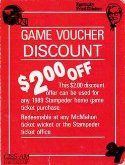 1989 Kentucky Fried Chicken Calgary Stampeders (CFL) #NNO Game Voucher Front