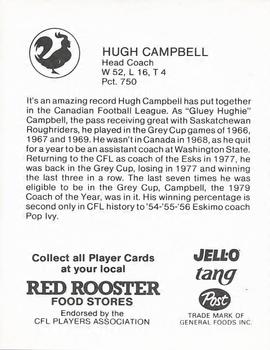 1981 Red Rooster Edmonton Eskimos #NNO Hugh Campbell Back