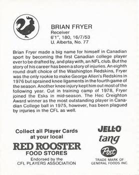 1981 Red Rooster Edmonton Eskimos #NNO Brian Fryer Back