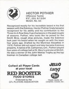 1981 Red Rooster Edmonton Eskimos #NNO Hector Pothier Back