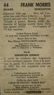 1954 Blue Ribbon Tea CFL #44 Frank Morris Back