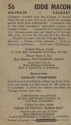 1954 Blue Ribbon Tea CFL #56 Eddie Macon Back