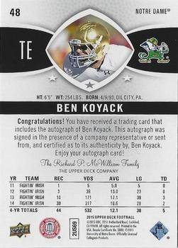 2015 Upper Deck - Star Rookies Autographs #48 Ben Koyack Back
