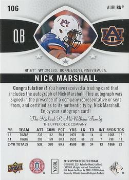 2015 Upper Deck - Star Rookies Autographs #106 Nick Marshall Back
