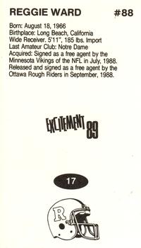 1989 Vachon CFL #17 Reggie Ward Back