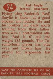 1952 Parkhurst CFL #24 Rod Smylie Back