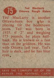1952 Parkhurst CFL #75 Ted McLarty Back