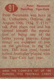 1952 Parkhurst CFL #91 Peter Neumann Back