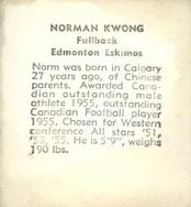 1956 Parkhurst CFL #3 Norman Kwong Back